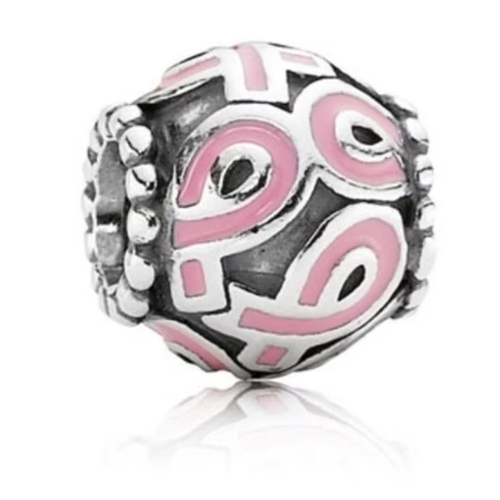 Authentic Pandora Silver and Pink Breast Cancer Charm Bead
